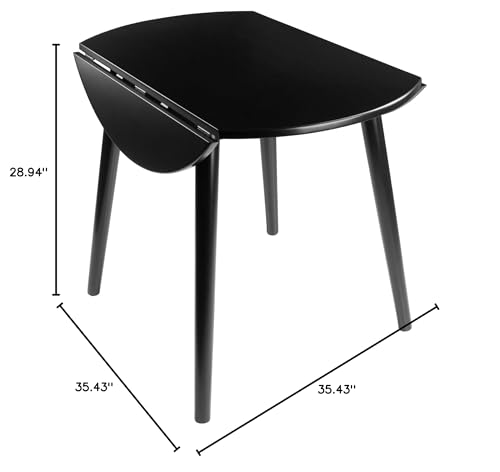 Ergode Wood Moreno Round Drop Leaf Table - Mid-Century Modern Style, Compact Size, Solid Wood, Black Finish, Console Function, Easy Assembly