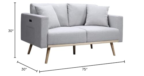 Lilola Home Easton Light Gray Linen Fabric Sofa Loveseat Living Room Set with USB Charging Ports Pockets & Pillows