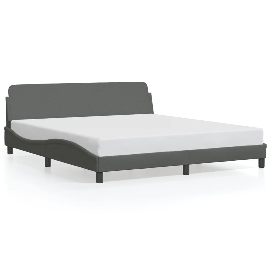 vidaXL Queen Bed Frame with Headboard - Dark Gray Fabric, Metal/Pine Wood Legs - Stylish Waved Sides - Bedroom Essential