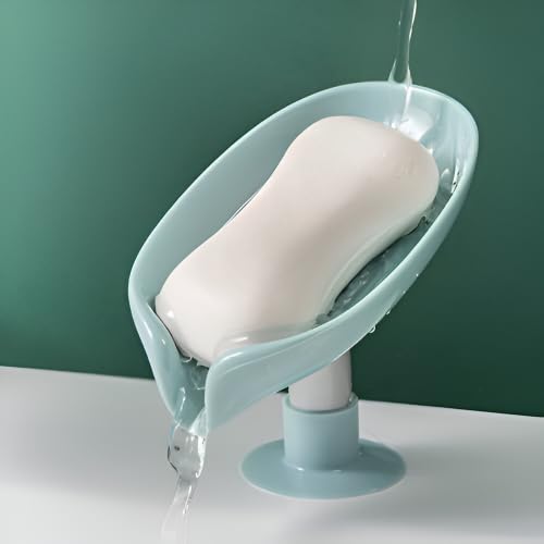 Brillwist SelfDraining Soap Tray, LeafShaped Design with Triangular Diversion System | NoDrill Suction Cups | Durable MultiF
