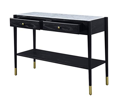 Acme Atalia 2-Drawer Marble Top Sofa Table With Bottom Shelf In Black