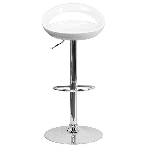 Flash Furniture Contemporary White Plastic Adjustable Height Barstool With Chrome Base