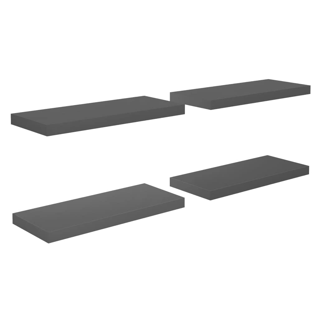 NusGear Floating Wall Shelves 4 pcs High Gloss Gray 23.6&quot;x9.3&quot;x1.5&quot; MDF