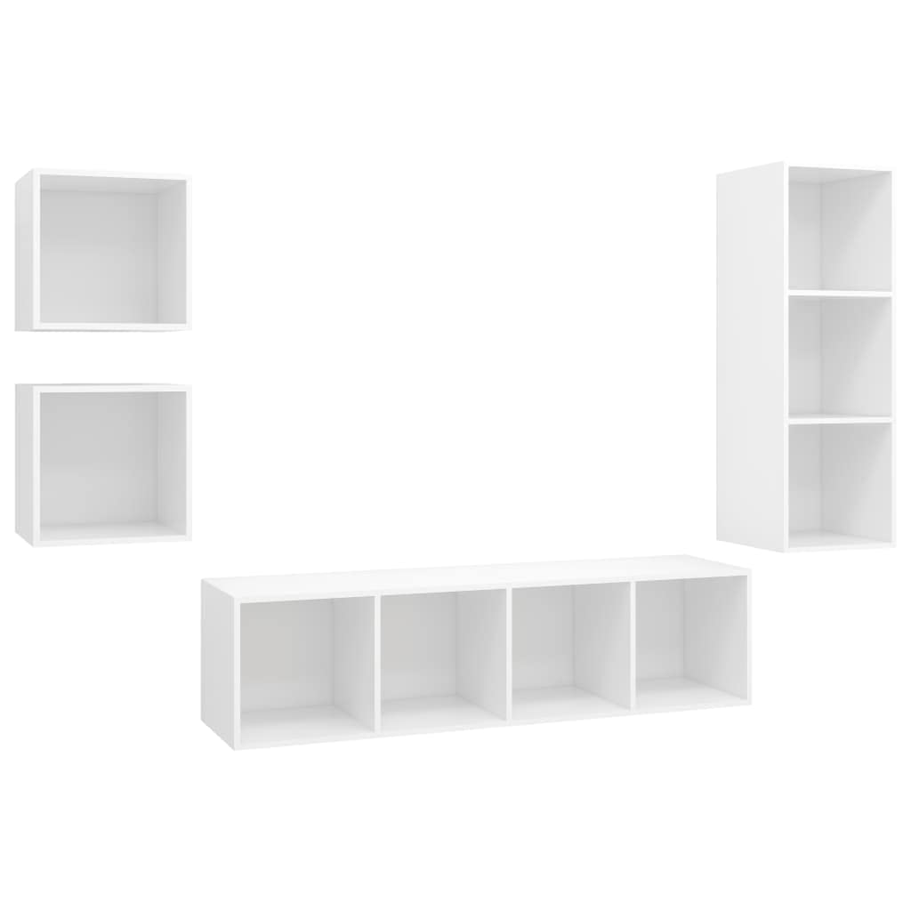 vidaXL TV Cabinet Set 4 Piece Hanging Wall Mount Stand Unit HiFi Stereo Plasma Cabinets Living Room Furniture White Engineered Wood
