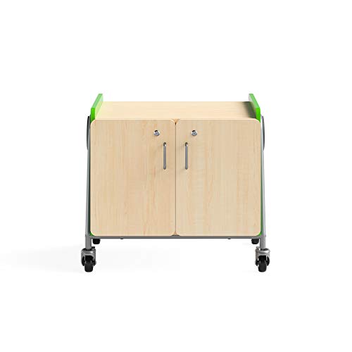 Safco Products 3933GRN Whiffle Typical 13, Double Column 4-Tote 2-Shelf Doored Rolling Storage Cart with Magnetic Dry-Erase Back, Green, 27 1/4&quot; H, 27.25&quot; Tall