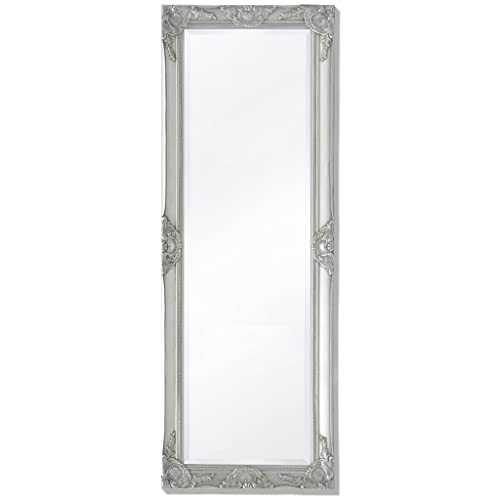 Vidaxl Wall-Mounted Fixed Baroque Style Mirror With Ornate Silver Frame - Sturdy Wooden Material - Perfect For Bathroom/Dressing Room - 55.1&quot;X19.7&quot;