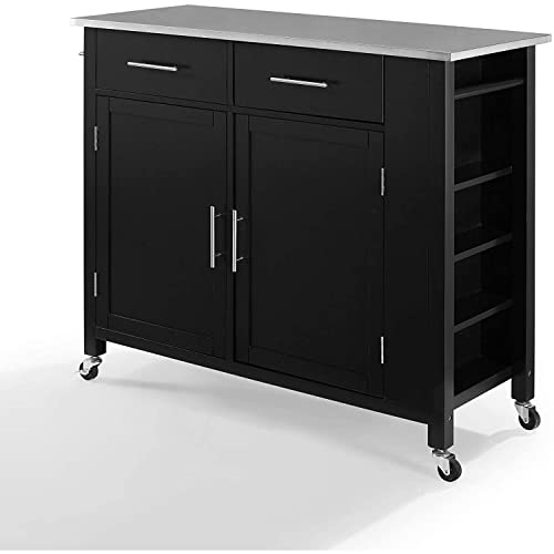 Crosley Savannah Stainless Steel Top Kitchen Island Cart In Black