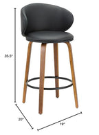 Neos Modern Furniture 26''H Black PU Stool with Wood Leg, Set of 2