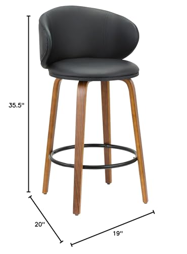 Neos Modern Furniture 26''H Black PU Stool with Wood Leg, Set of 2