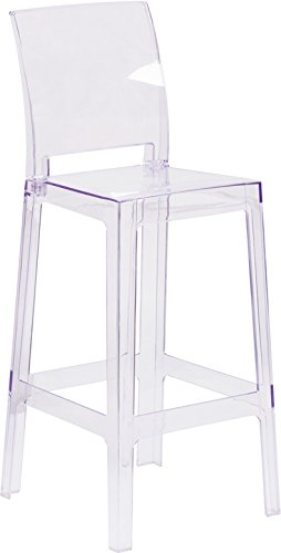 Flash Furniture Ghost Barstool With Square Back In Transparent Crystal