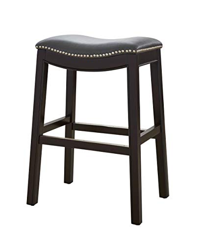 HomeRoots Vinyl, Wood, Steel 25&quot; Espresso and Gray Saddle Style Counter Height Bar Stool