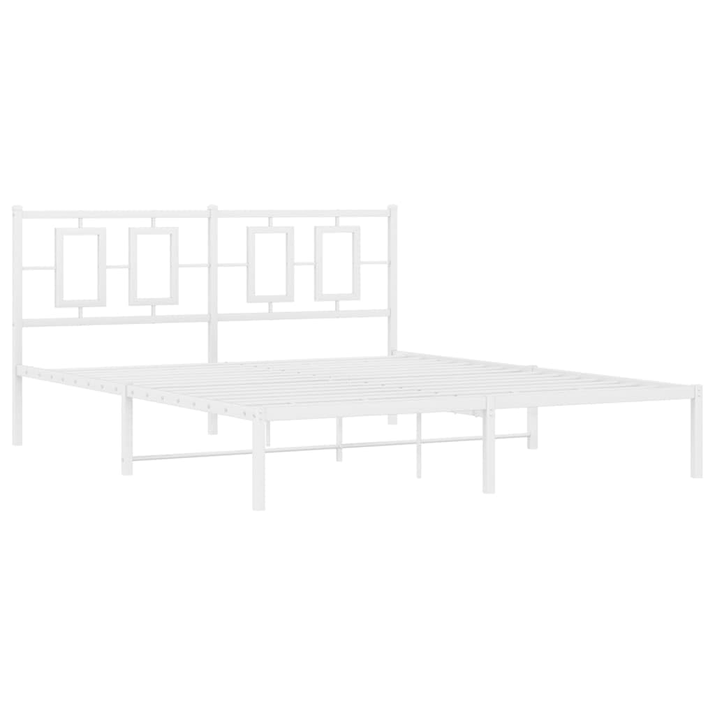 vidaXL Elegant White Steel Double Bed Frame - Powder-Coated Metal with Headboard, Metal Slats & Under-Bed Storage Space - Bedroom Furniture (59.1x78.7)