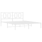 vidaXL Elegant White Steel Double Bed Frame - Powder-Coated Metal with Headboard, Metal Slats & Under-Bed Storage Space - Bedroom Furniture (59.1x78.7)