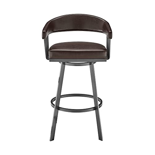 HomeRoots 26' Mod Chocolate Faux Leather Java Brown Finish Swivel Bar Stool