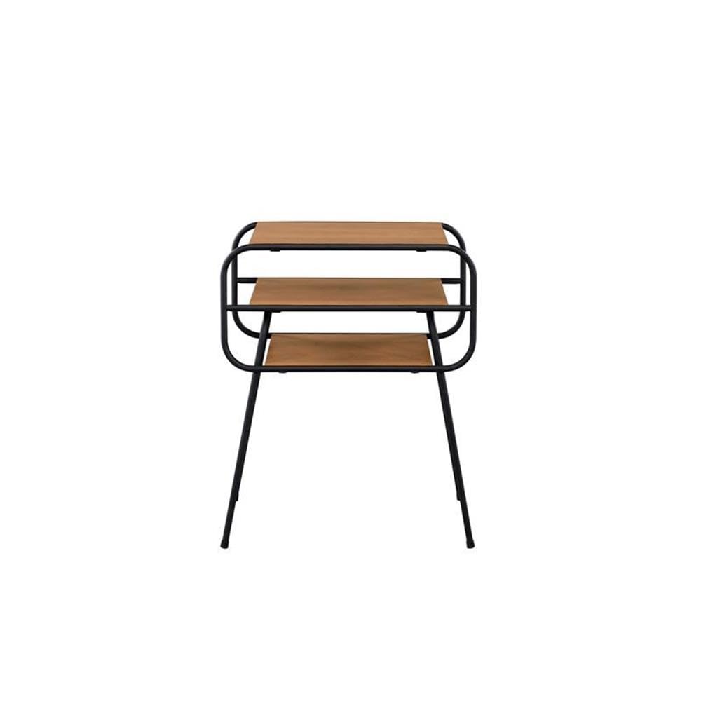 Acme Kaseko Square Wooden Side Table with 2 Shelves in Oak and Black