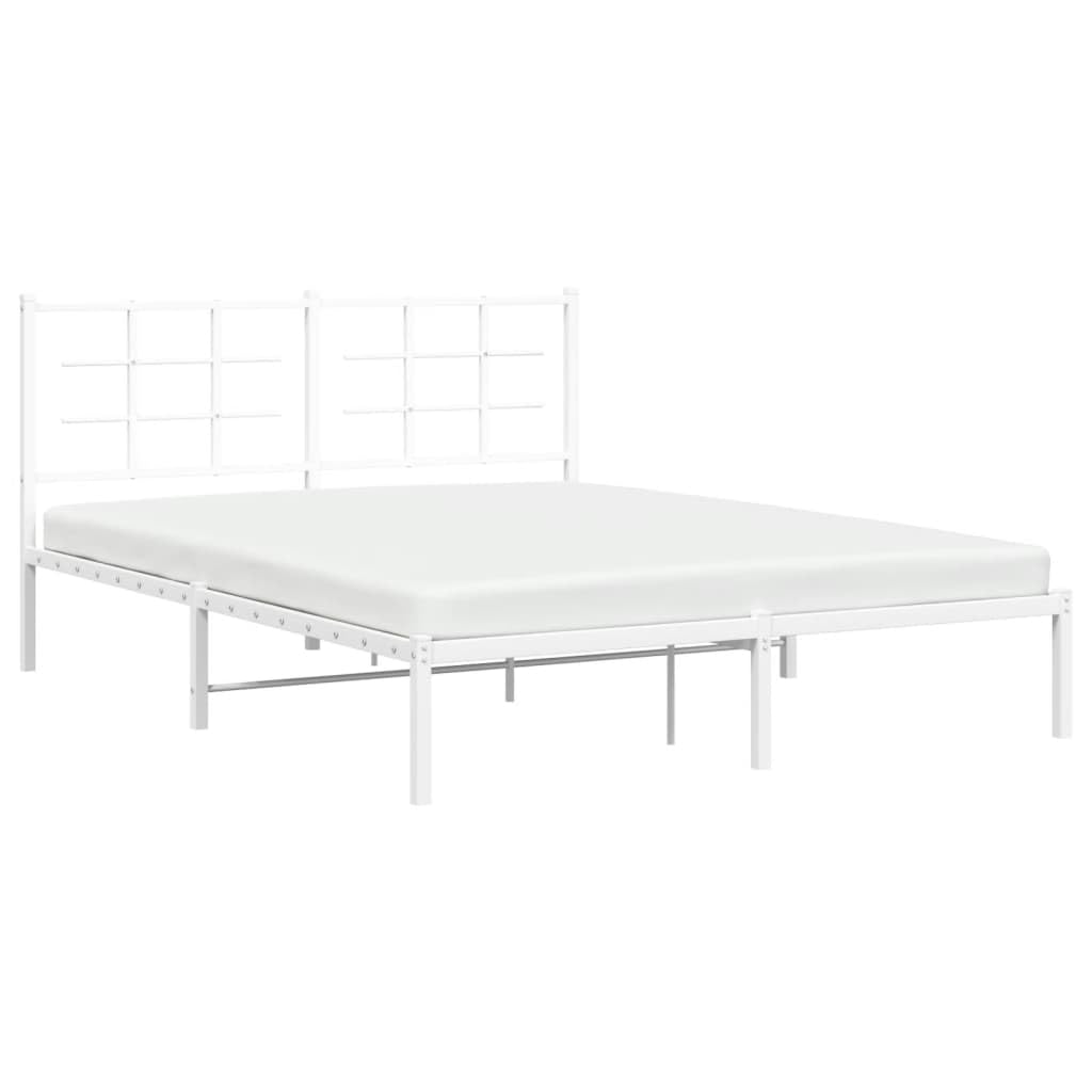 vidaXL White Metal Bed Frame-Double with Headboard, Steel Construction, 59.1&quot;x78.7&quot; Mattress Compatible, Under-Bed Storage, Modern Bedroom Furniture