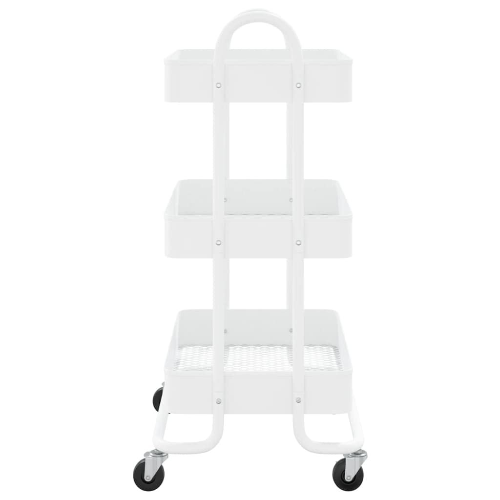 vidaXL 3-Tier Steel Trolley in White - Ample Storage Space, Flexible Wheels for Easy Movement, Ideal for Office, Beauty Supplies, and Kitchen Essentials