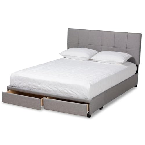 Baxton Studio Netti Light Grey Fabric Upholstered 2-Drawer Queen Size Platform Storage Bed