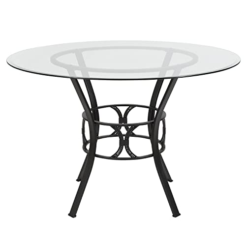 Flash Furniture Carlisle Round Glass Dining Table With Metal Frame, 45'', Black