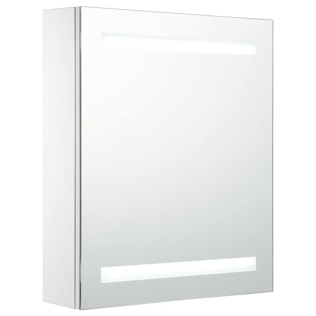 vidaXL Wall-Mounted LED Bathroom Mirror Cabinet with Ample Storage and Soft Light for Makeup Application, Crafted from Durable MDF in Silver and White Finish