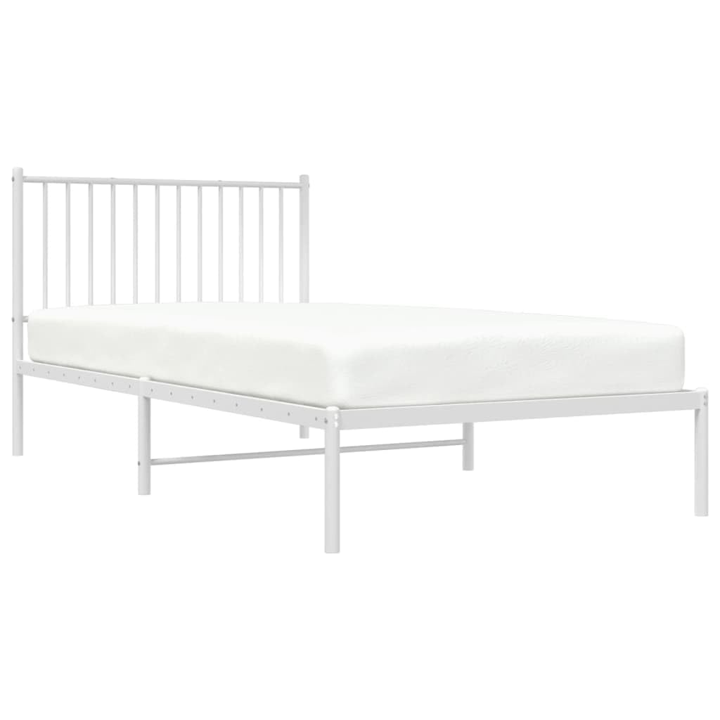 vidaXL 12-Inch White Metal Twin XL Bed Frame with Headboard, Heavy-Duty Construction with Under-Bed Storage for Modern Bedroom, No Box Spring Needed & Easy Assembly, No Mattress
