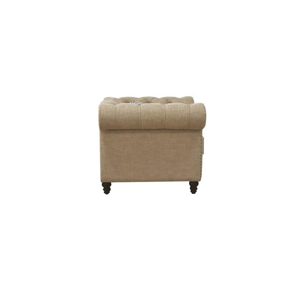 Acme Aurelia Nail-Head Trim Tufted Chair with 1 Pillow in Beige Linen