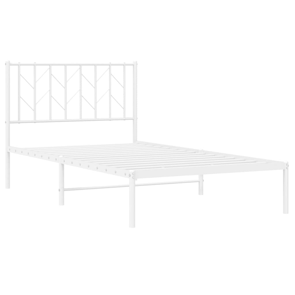 vidaXL Robust Steel Bed Frame with Headboard and Extra Storage Space - Full Size Classic White Mattress Foundation