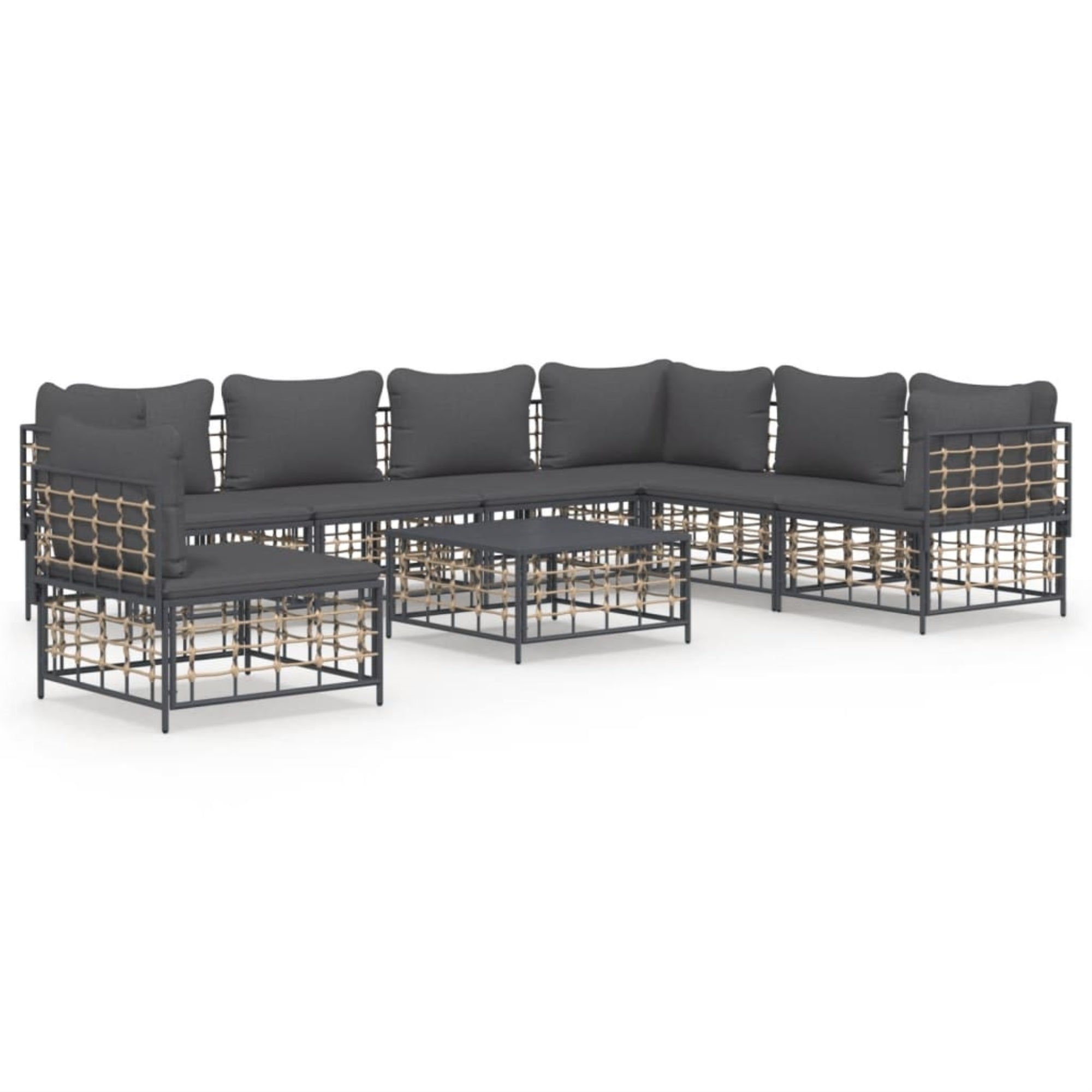 vidaXL 8 Piece Patio Lounge Set with Cushions Anthracite Poly Rattan