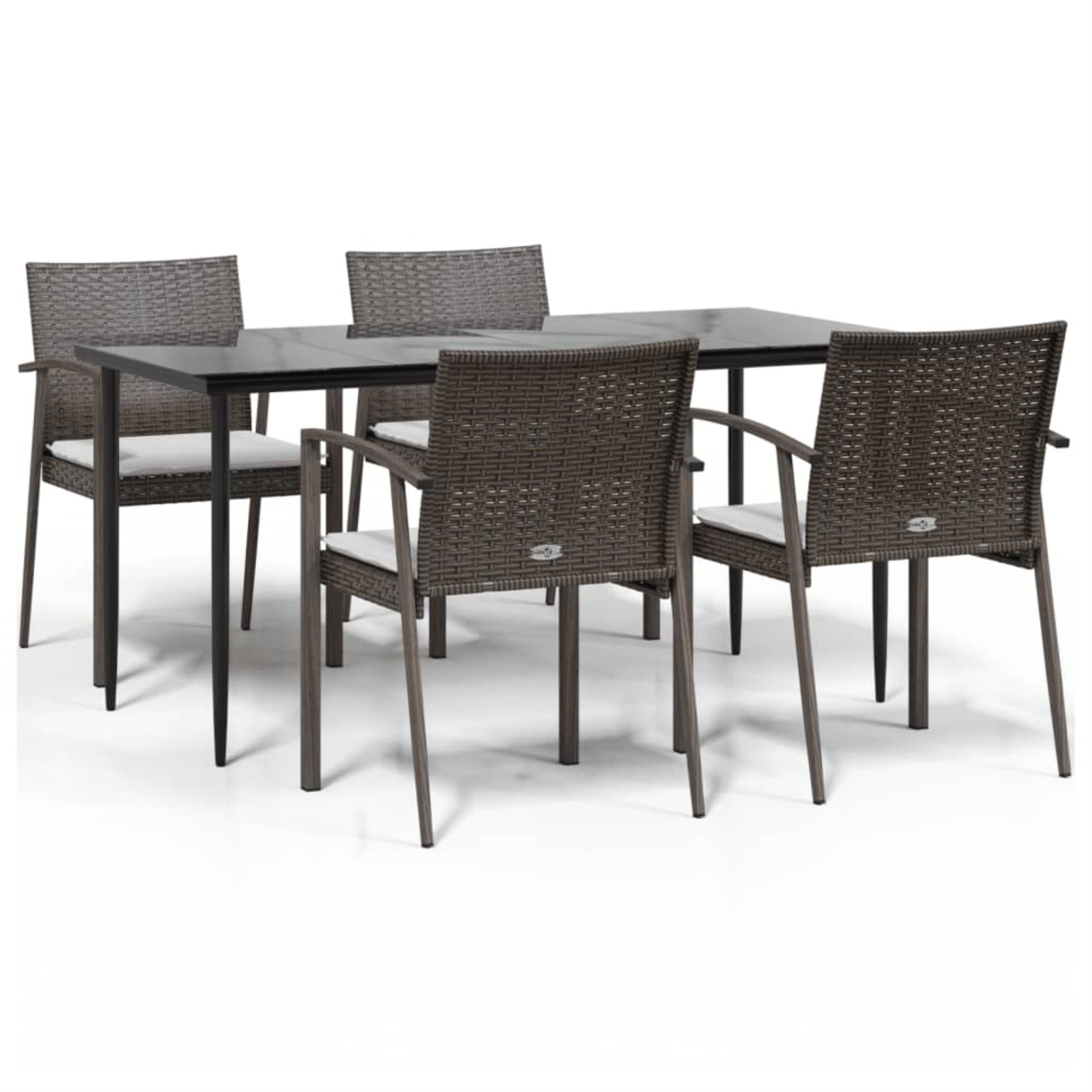vidaXL 5 Piece Patio Dining Set with Cushions Poly Rattan and Steel