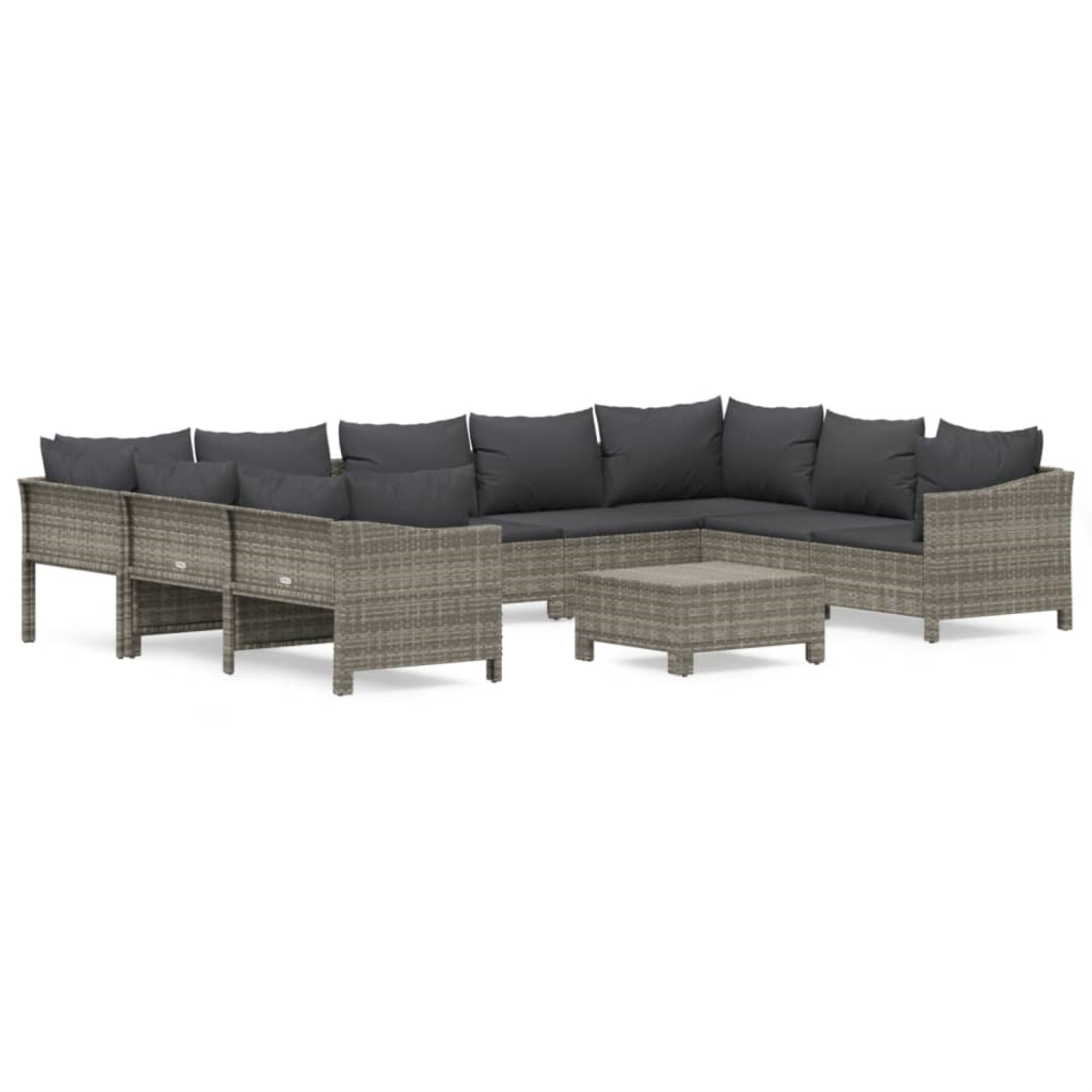 vidaXL 10 Piece Patio Lounge Set with Cushions Gray Poly Rattan