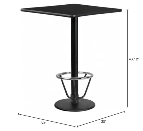 Flash Furniture Stiles 30'' Square Black Laminate Table Top with 18'' Round Bar Height Table Base and Foot Ring