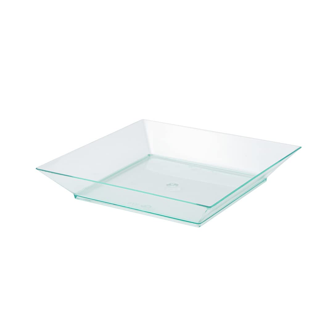 Restaurantware Square Seagreen Plastic Small Modern Plate - 4'' X 4'' X 1/2'' - 100 Count Box