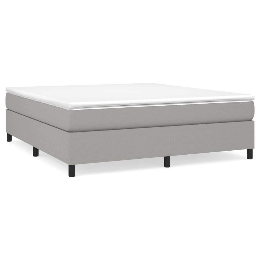 vidaXL King Size Box Spring Bed Frame in Light Gray - Fabric, Plywood, and Engineered Wood Construction Mattress Compatibility - 76&quot;x79.9&quot;