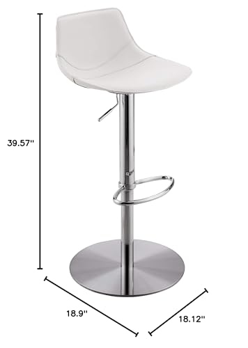 HomeRoots 18.12' X 18.9' X 39.57' White Leatherette Over Steel Frame Adjustable Swivel Bar/Counter Stool with Brushed Stainless Steel Base
