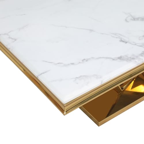 Best Master Furniture Thiago Contemporary White Rectangular Stone Coffee Table - Thumbnail 5