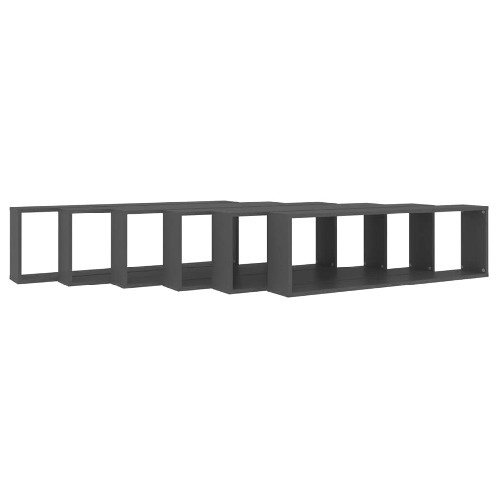 vidaXL Cube Wall Shelves 6 Pieces Grey 100 x 15 x 30 cm in Particle Board