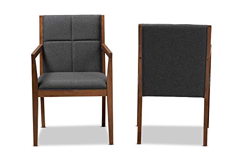 Baxton Studio Theresa Mid-Century Modern Dark Grey Fabric Upholstered and Walnut Brown Finished Wood Living Room Accent Chair