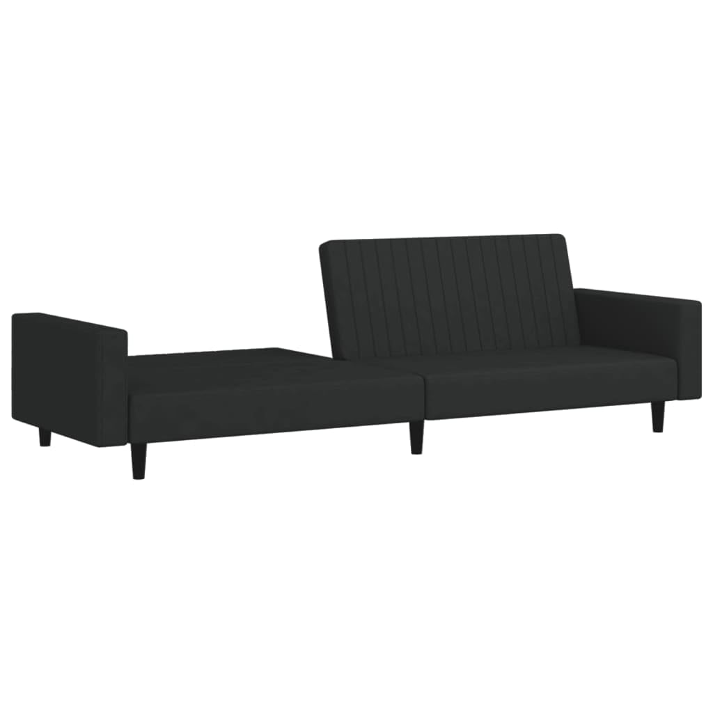 vidaXL Black Velvet 2-Seater Sleeper Sofa - Convertible Loveseat/Daybed for Living Room, Studio, Apartment