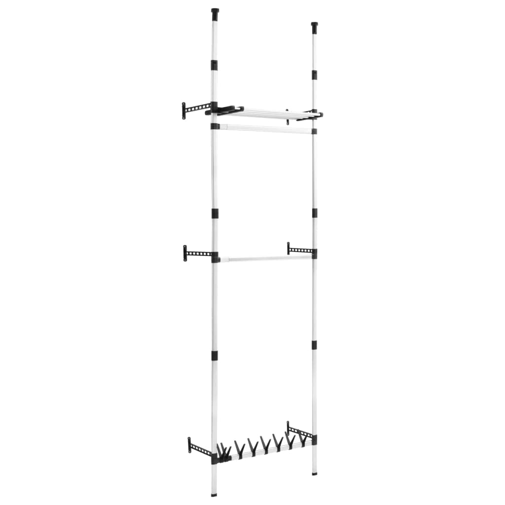 vidaXL Telescopic Wardrobe System with Adjustable Rods and Shelf - Stylish Aluminum Clothes Storage Rack for Bedroom and Closet