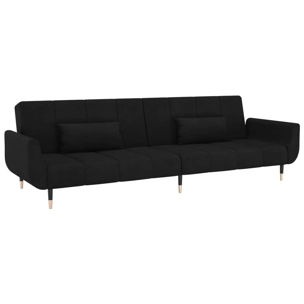 vidaXL Black Velvet 2-Seater Loveseat Sofa Bed - Adjustable Sleeper Couch with Pillows for Living Room and Guest Room