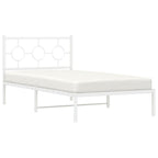 vidaXL White Steel Single Bed Frame with Headboard - Industrial Style, 39.4"x78.7" Mattress Compatible, Bedroom Platform Bed