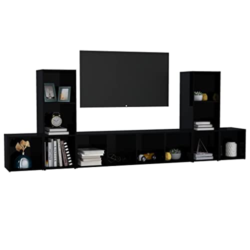 vidaXL TV Cabinet Set 5 Piece Bedroom Living Room Entertainment Center HiFi Cabinet TV Stand Unit Furniture High Gloss Black Engineered Wood