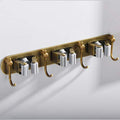 Fiunkes Mop Broom Holder Wall Mount Garden Tool Organizer, Brass Heavy Duty Tool Hanger with 3 Racks 4 Hooks for Kitchen Bathroo