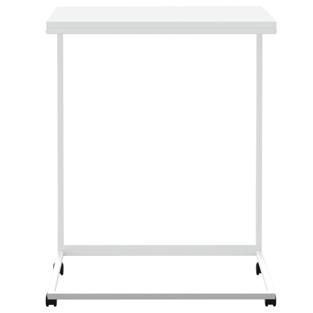 vidaXL C-Shaped Side Table- Mobile White Engineered Wood Top with a Sturdy Iron Frame- Slim Bed-Side Nightstand, Perfect for The Living Room and Bedroom.