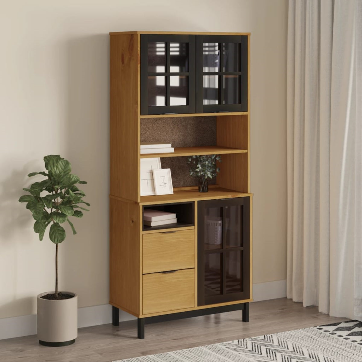 vidaXL Highboard with Glass Doors FLAM 31.5''x15.7''x70.9'' Solid Wood Pine
