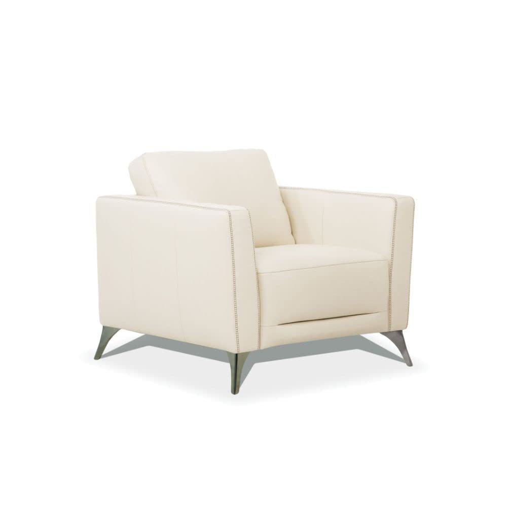 Acme Malaga Leather Accent Chair In Cream