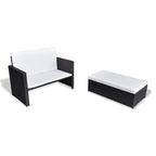 vidaXL 2 Piece Patio Lounge Set - Multifunctional Outdoor Suite with Sofa Bed/Stool Option, Poly Rattan, Weather-Resistant Construction, Comfortable Seat & Back Cushions, Black