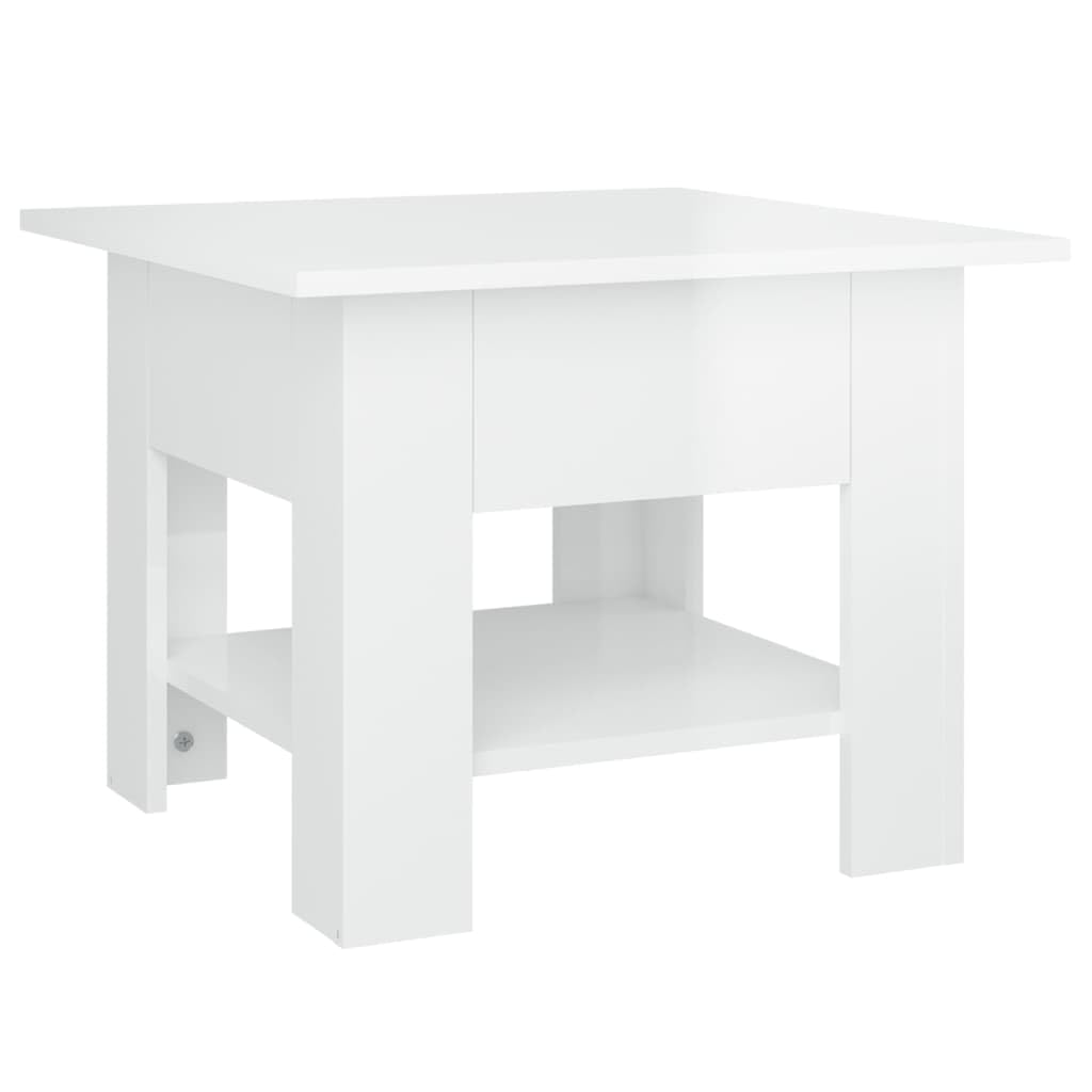 vidaXL Modern Coffee Table in High Gloss White, Engineered Wood with Storage Shelf, Square Shape, Perfect for Living Room, Easy Clean