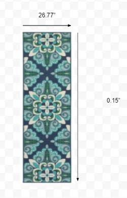 HomeRoots Polypropylene 2’x8’ Blue and Green Floral Indoor Outdoor Runner Rug