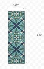 HomeRoots Polypropylene 2’x8’ Blue and Green Floral Indoor Outdoor Runner Rug